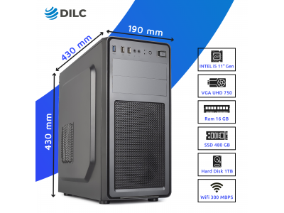 Pc Fisso DILC Business 5 Intel i5-11400 6 Core 2.60 ghz Ram 16 gb Ssd 480 gb WiFi 300 mbps Masterizzatore Alimentatore 80+ Licenza Windows 11 PRO