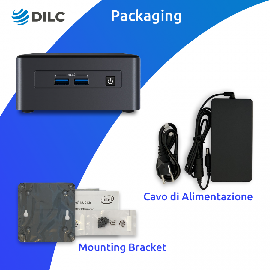 DILC, Mini Pc Nuc Silver, Intel i3 11° Generazione, Pc Fisso Windows 11 PRO, 4.10 GHz, RAM 32 GB, SSD M.2 Nvme 512 GB, Porte USB, Thunderbolt, HDMI, Gigabit LAN, Salvaspazio, 3 Anni di Garanzia